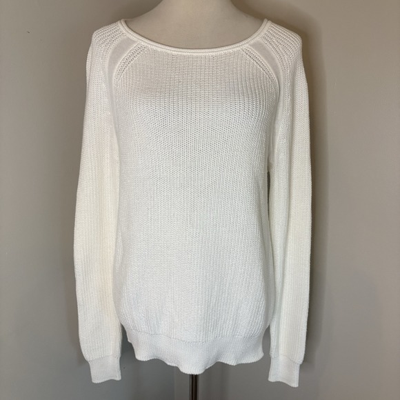 Vince Sweaters - Vince Raglan Suspension Knit Sweater White Size Medium Cotton Pullover Womens